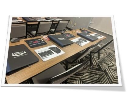 table setup with multiple laptops for working